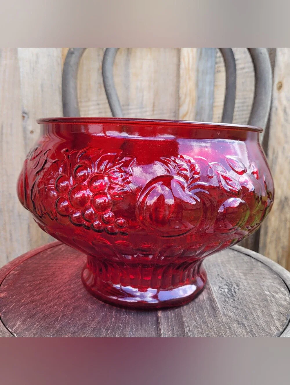 Jeannette Glass Ruby Red Punch Bowl and 9 White Glass Mugs